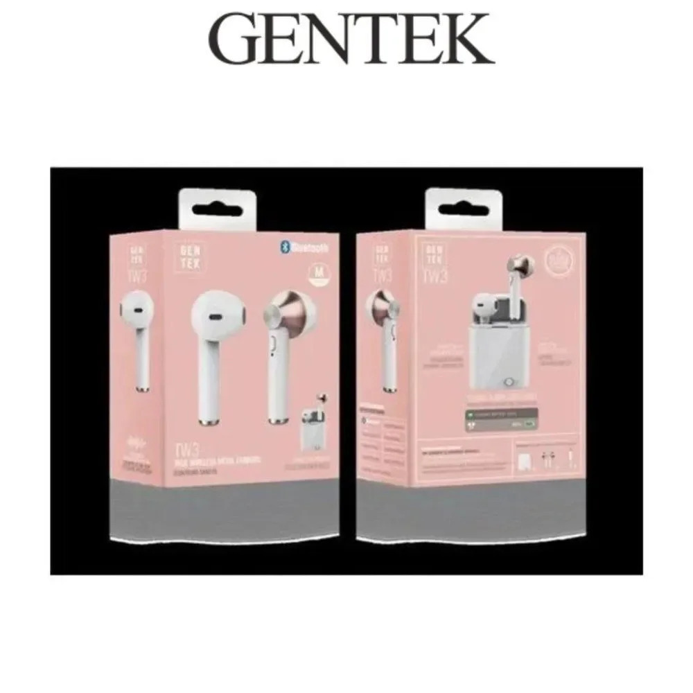 GENTEK Bluetooth W3 True Wireless White & Rose Gold Metal Earbuds